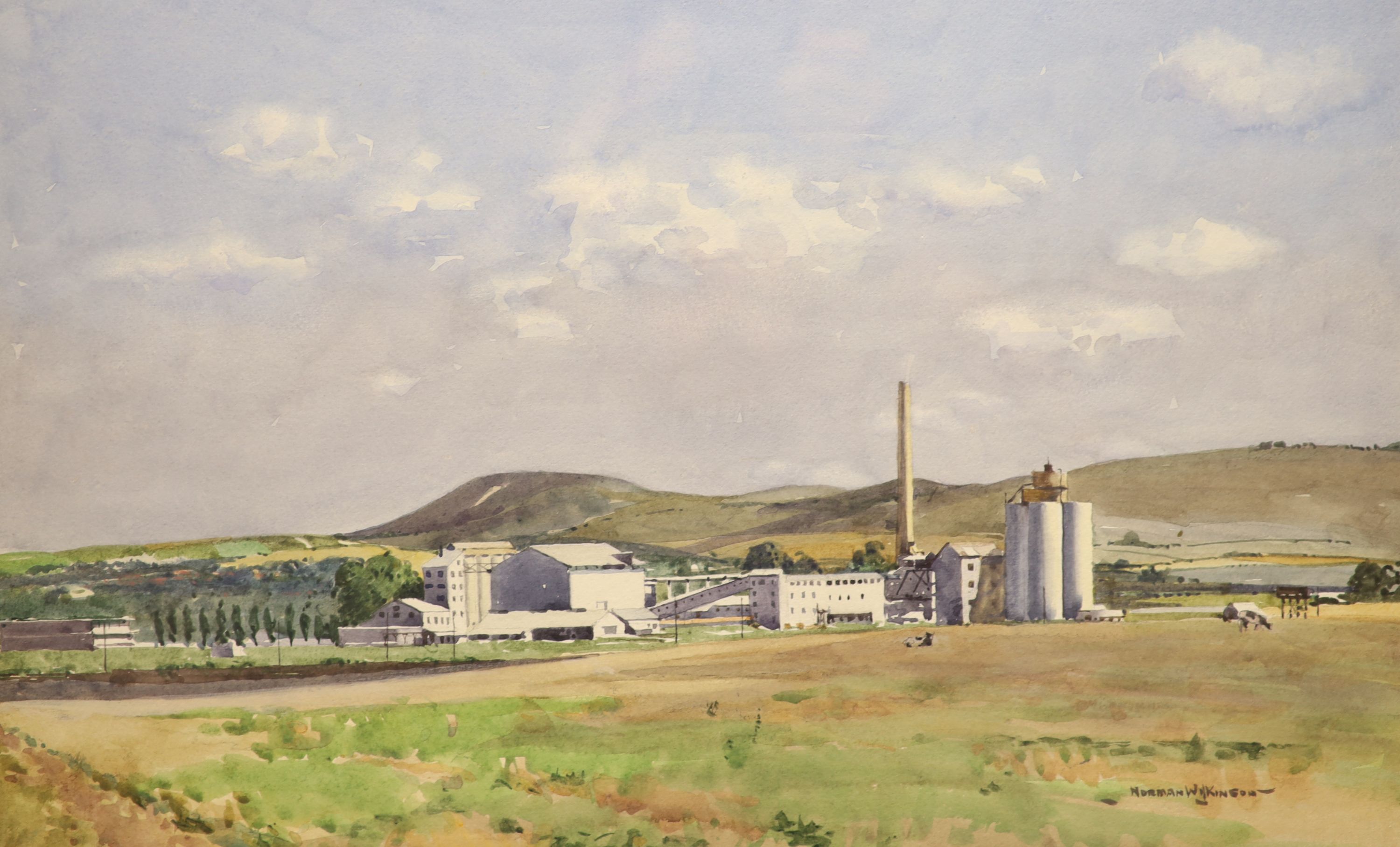 Norman Wilkinson (1878-1971), watercolour, Pitstone Cement plant, Buckinghamshire, signed, 34 x 52 cm.